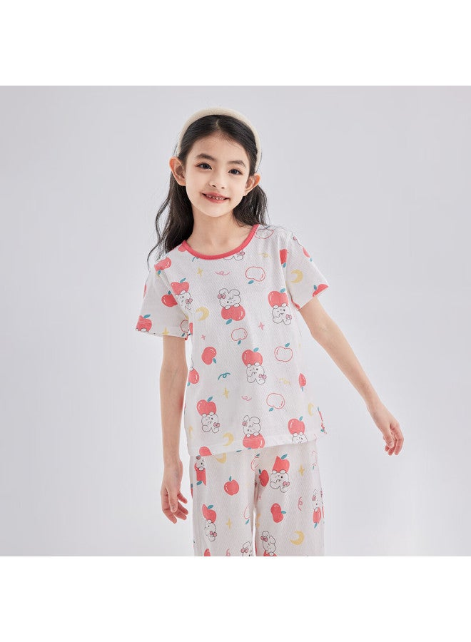 Deesha Deesha 7a Antibacterial Cotton Mesh Embroidery Girl's Thin Short Sleeve Pajama Set Soft Cotton Skin-friendly Air-conditioned Clothing - Image 2