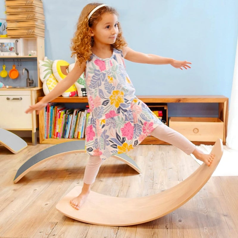 Glintoper 27.5-Inch Wooden Wobble Balance Board - Kid-Friendly Yoga and Body Training Toy - Image 4