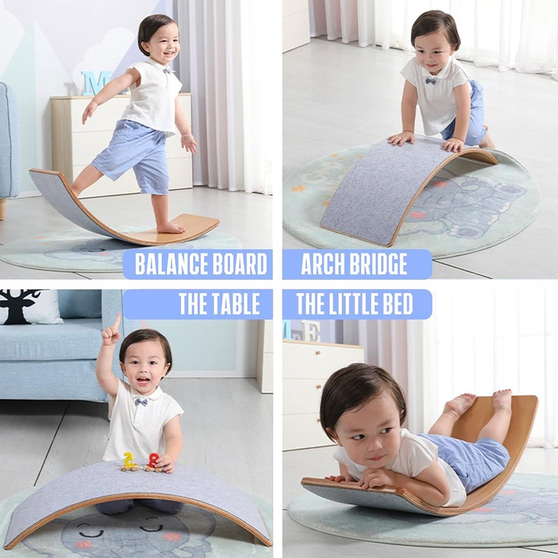 Glintoper 27.5-Inch Wooden Wobble Balance Board - Kid-Friendly Yoga and Body Training Toy - Image 2