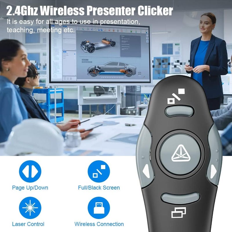 AMERTEER Presentation Clicker Wireless Presenter Remote Clicker for PowerPoint Presentations with Red Pointer, PowerPoint Clicker Slide Advancer for Mac/Windows/Google Slide/PPT. - Image 2