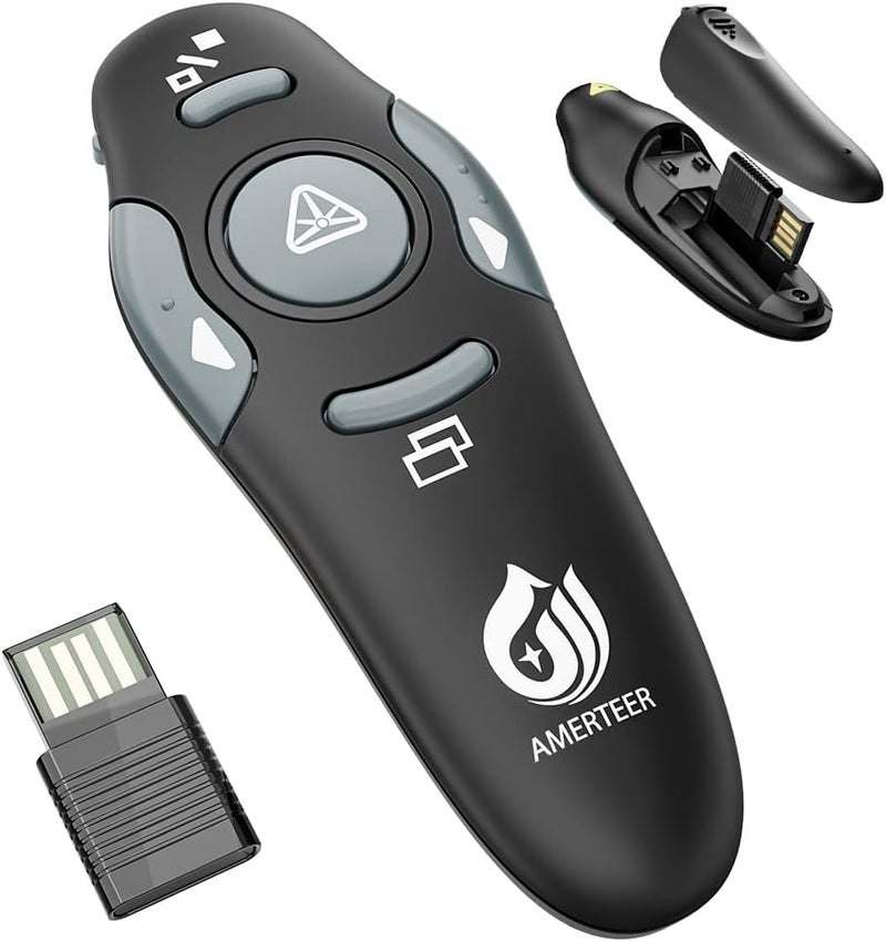 AMERTEER Presentation Clicker Wireless Presenter Remote Clicker for PowerPoint Presentations with Red Pointer, PowerPoint Clicker Slide Advancer for Mac/Windows/Google Slide/PPT. - Image 1