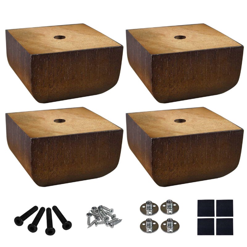 AORYVIC AORYVIC Sofa Legs Square Bed Feet 2 inch Wood Replacement Leg for Furniture Set of 4 Dark Brown 
