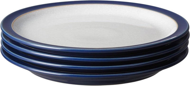 Denby Denby  Elements Medium Dark Blue Plates Set of 4  Dishwasher Microwave Safe Crockery 22cm  Navy Blue White Ceramic Stoneware Tableware  Chip  Crack Resistant Lunch Plates  - Image 1