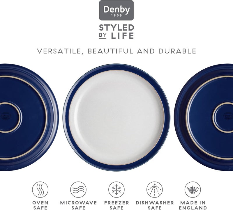 Denby Denby  Elements Medium Dark Blue Plates Set of 4  Dishwasher Microwave Safe Crockery 22cm  Navy Blue White Ceramic Stoneware Tableware  Chip  Crack Resistant Lunch Plates  - Image 3