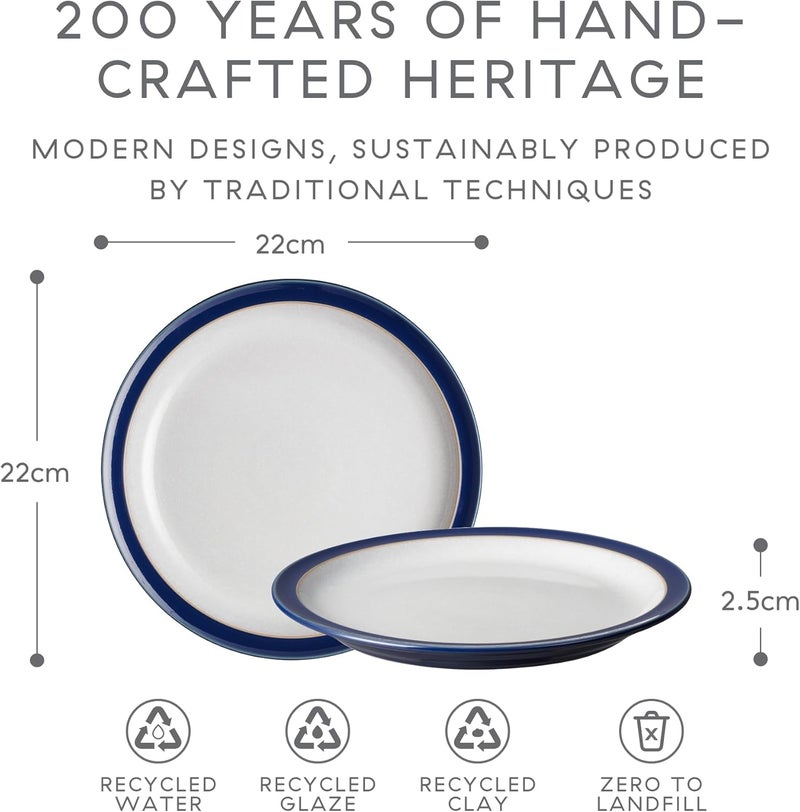 Denby Denby  Elements Medium Dark Blue Plates Set of 4  Dishwasher Microwave Safe Crockery 22cm  Navy Blue White Ceramic Stoneware Tableware  Chip  Crack Resistant Lunch Plates  - Image 5