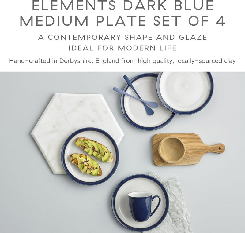 Denby Denby  Elements Medium Dark Blue Plates Set of 4  Dishwasher Microwave Safe Crockery 22cm  Navy Blue White Ceramic Stoneware Tableware  Chip  Crack Resistant Lunch Plates  - Image 2