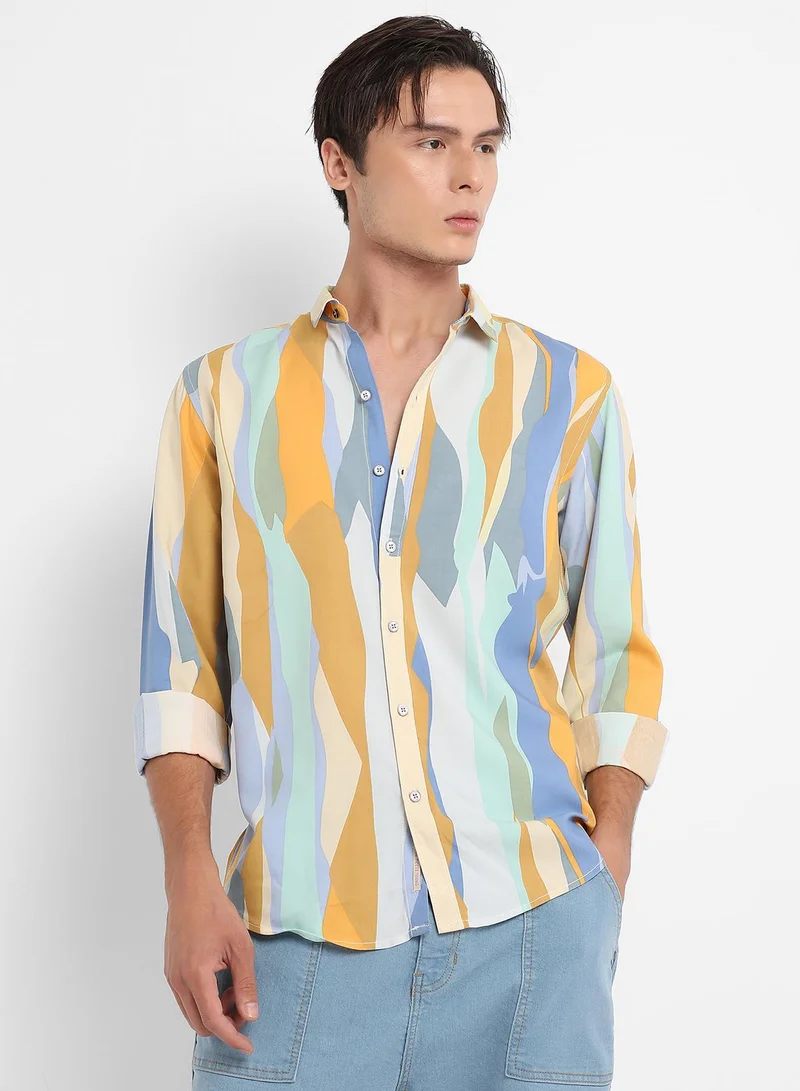 Campus Sutra Men's Multicolour Contrast Abstract Print Shirt