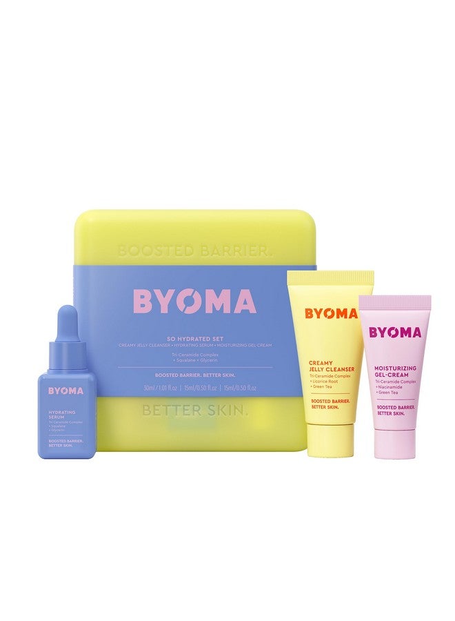 بيوما مجموعة BYOMA So Hydrating - مجموعة العناية بالبشرة لإصلاح الحاجز - منظف جيلي كريمي، سيروم مرطب للوجه ومرطب سيراميد للوجه للبشرة الجافة - مضاد للتجاعيد، خالي من الكحول للعناية بالبشرة - 30 مل، 15 مل، 15 مل - Image 1
