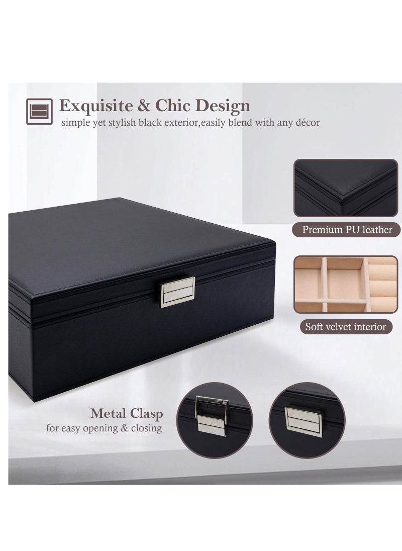 Procases - Jewelry Box for Women Girls Girlfriend Wife Ideal Gift Large Leather Jewelry Organizer Storage Case with Two Layers Display for Earrings Bracelets Rings Watches Black - Image 1
