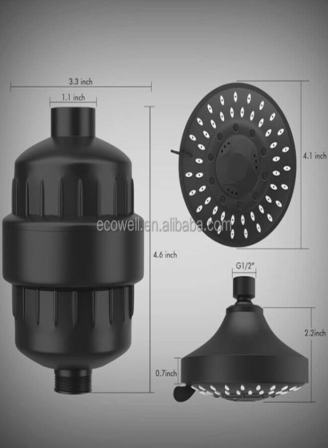 MIXDE Filtered Shower Head 20 Stage Shower Filter Combo High Pressure Rain Shower Heads Filter for Hard Water Detachable 5 Modes Adjustable Water Softener Remove Chlorine Fluoride (Black) - Image 4