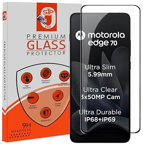 STP FEEL® Premium Tempered Glass Screen Protector Guard Compatible For Motorola Edge 70 5G / Moto Edge 70 5G (6.7 Inch, Pack of 1) | Edge to Edge Coverage With Easy to installation kit for Smartphone - Image 1