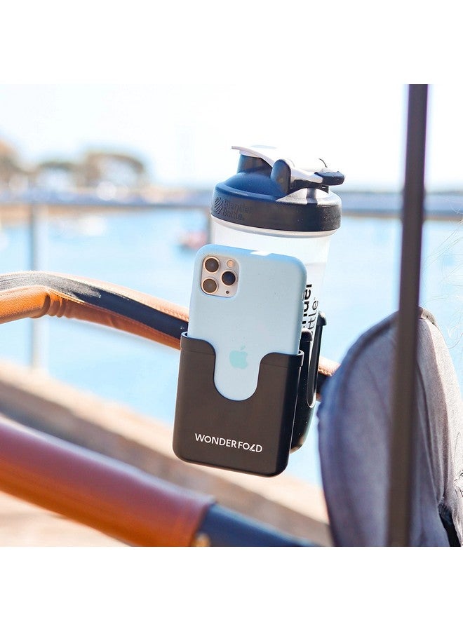 WONDERFOLD Stroller Wagon Cup & Phone Holder Attachment Featuring Anti-Slip Design and Rubber Grips for Drink Stability (Compatible with All Wagon Models) Black - Image 4