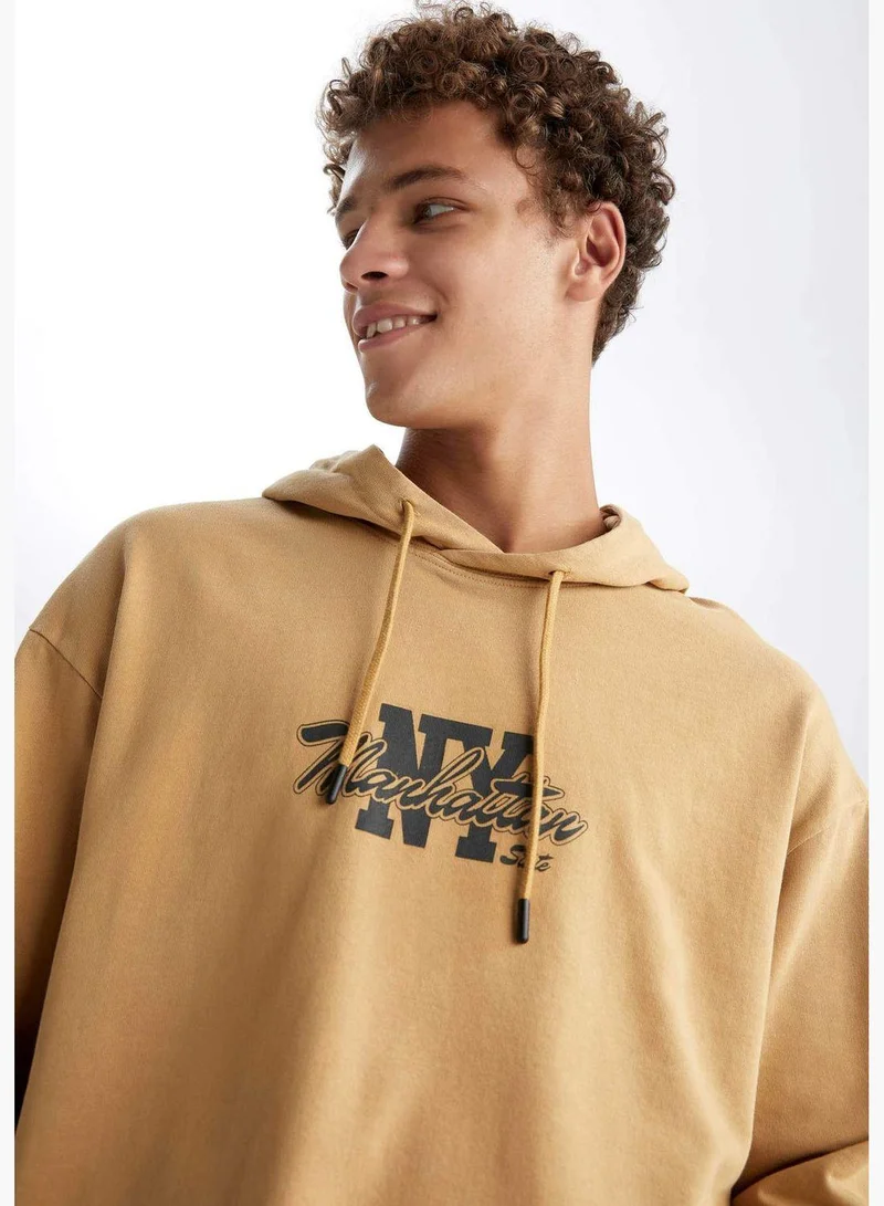 DeFacto Man Boxy Fit Hooded Long Sleeve Knitted Sweatshirt