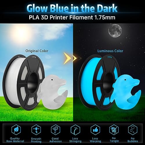 SUNLU Glow in The Dark PLA Filament, Neatly Wound Luminous PLA 3D Printer Filament 1.75mm Dimensional Accuracy +/- 0.02mm, Fit Most FDM 3D Printers, 1kg Spool (2.2lbs), (White PLA, Glow Blue) - Image 2