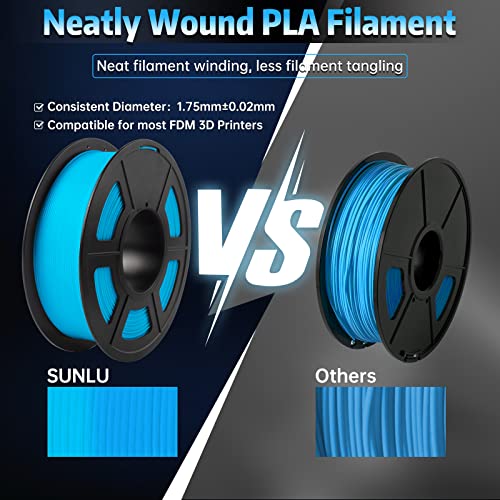 SUNLU Glow in The Dark PLA Filament, Neatly Wound Luminous PLA 3D Printer Filament 1.75mm Dimensional Accuracy +/- 0.02mm, Fit Most FDM 3D Printers, 1kg Spool (2.2lbs), (White PLA, Glow Blue) - Image 5
