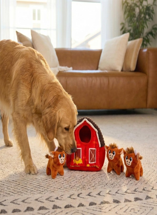 Outward Hound Hide-A-Cow Dog Toy, 2-in-1 Interactive Hide & Seek Plush Puzzle with Barn & 3 Squeaky Highland Cows - Image 5