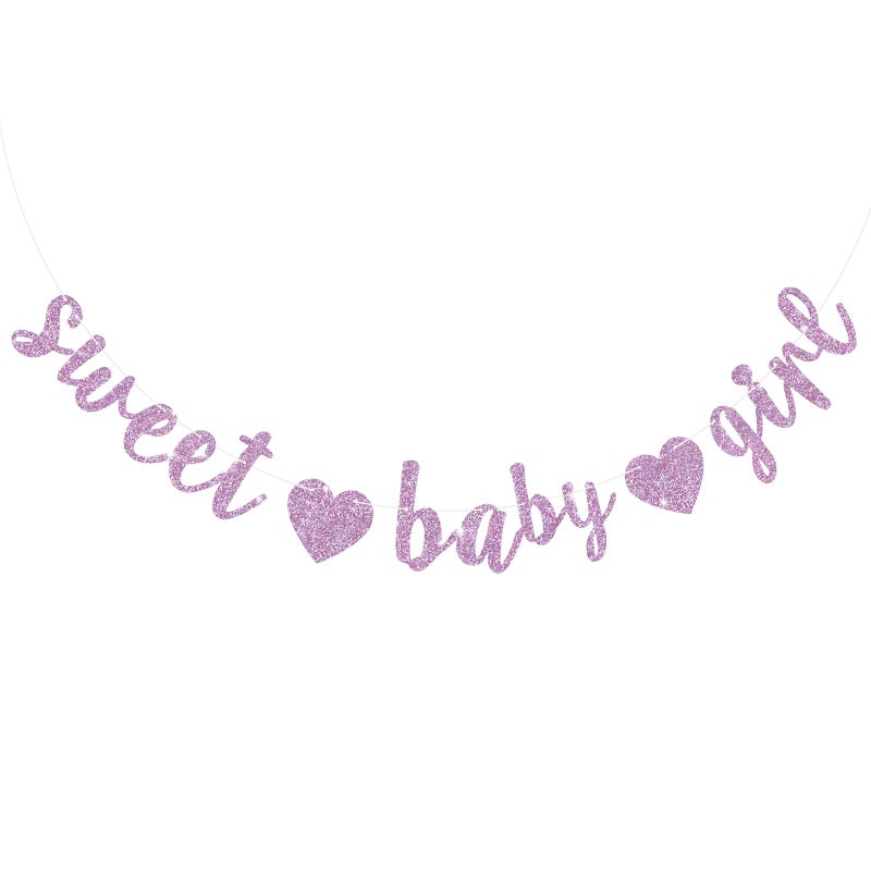 BEISHIDA Light Purple Glitter Girl Baby Banner,NO DIY, Pre-Strung Baby Gender Party Banner For Girls, Girls Shower Decorations,First Birthday Sweet party supplies - Image 1