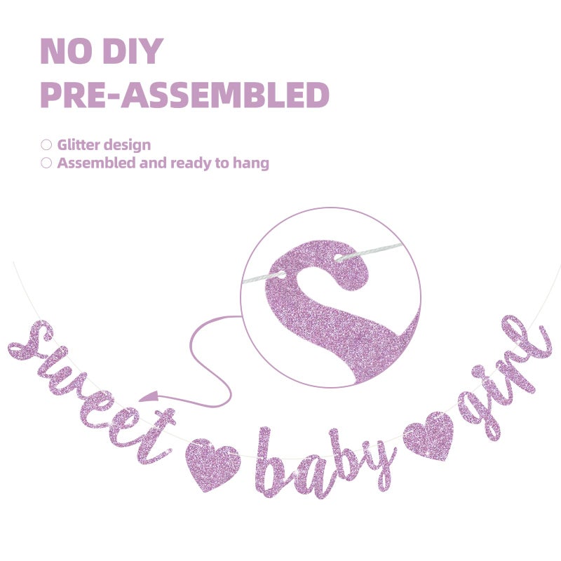 BEISHIDA Light Purple Glitter Girl Baby Banner,NO DIY, Pre-Strung Baby Gender Party Banner For Girls, Girls Shower Decorations,First Birthday Sweet party supplies - Image 3