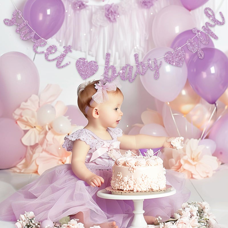BEISHIDA Light Purple Glitter Girl Baby Banner,NO DIY, Pre-Strung Baby Gender Party Banner For Girls, Girls Shower Decorations,First Birthday Sweet party supplies - Image 4