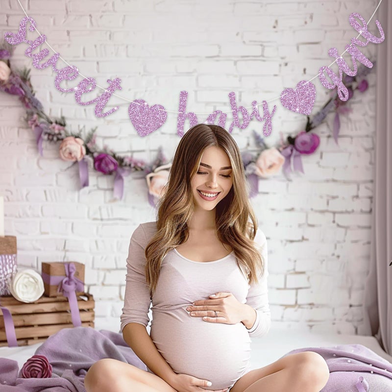 BEISHIDA Light Purple Glitter Girl Baby Banner,NO DIY, Pre-Strung Baby Gender Party Banner For Girls, Girls Shower Decorations,First Birthday Sweet party supplies - Image 5