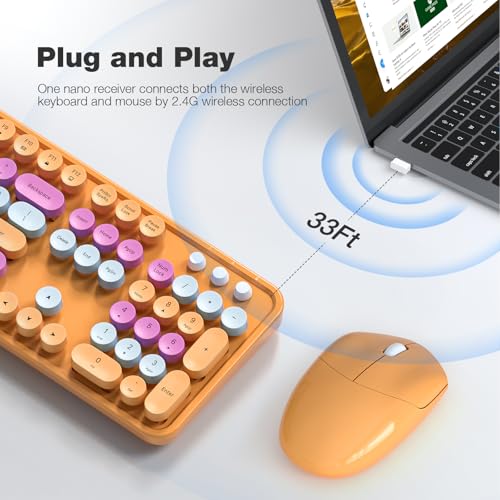 MOFII Wireless Keyboard and Mouse Combo Orange Retro Keyboard with Round Keycaps 24GHz DropoutFree Connection Cute Wireless Mouse for PCLaptopMacWindows XP7810 OrangeColorful - Image 3