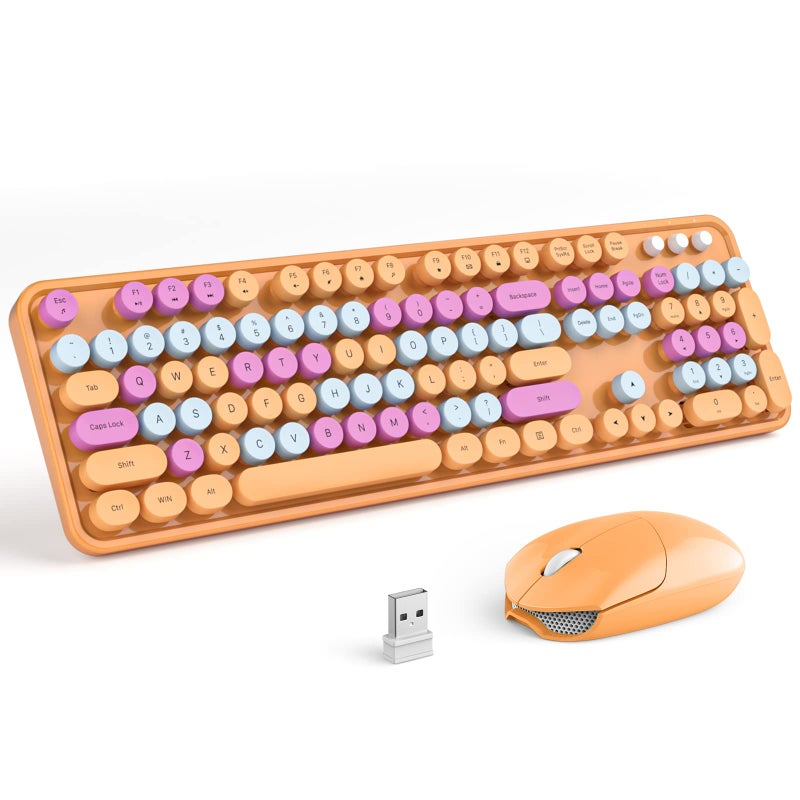 MOFII Wireless Keyboard and Mouse Combo Orange Retro Keyboard with Round Keycaps 24GHz DropoutFree Connection Cute Wireless Mouse for PCLaptopMacWindows XP7810 OrangeColorful - Image 2