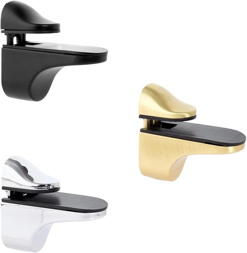 Gold Glass Clamp Bracket Floating Wall Shelf Support Adjustable Metal Clips 2 Pieces - Image 2