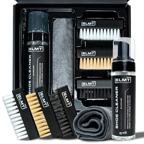 Blackline ELMT Shoe Cleaner Kit — Ideal Sneaker, Canvas, Mesh, Nubuck, Sheepskin, Leather, Suede Shoe Cleaner — US-Made, Safe, 10X Potent Shoe Cleaning Kit (8 oz Solution, 3 Brushes, Microfiber Towel) - Image 1