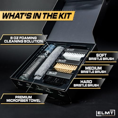 Blackline ELMT Shoe Cleaner Kit — Ideal Sneaker, Canvas, Mesh, Nubuck, Sheepskin, Leather, Suede Shoe Cleaner — US-Made, Safe, 10X Potent Shoe Cleaning Kit (8 oz Solution, 3 Brushes, Microfiber Towel) - Image 2