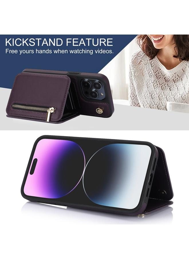 زبون جراب هاتف iPhone 13 Pro Max YM006 بسحاب وحقيبة بطاقات مع حبل مزدوج - Image 4