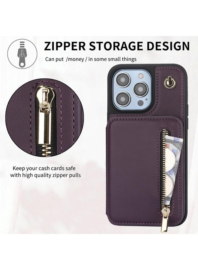 زبون جراب هاتف iPhone 13 Pro Max YM006 بسحاب وحقيبة بطاقات مع حبل مزدوج - Image 5