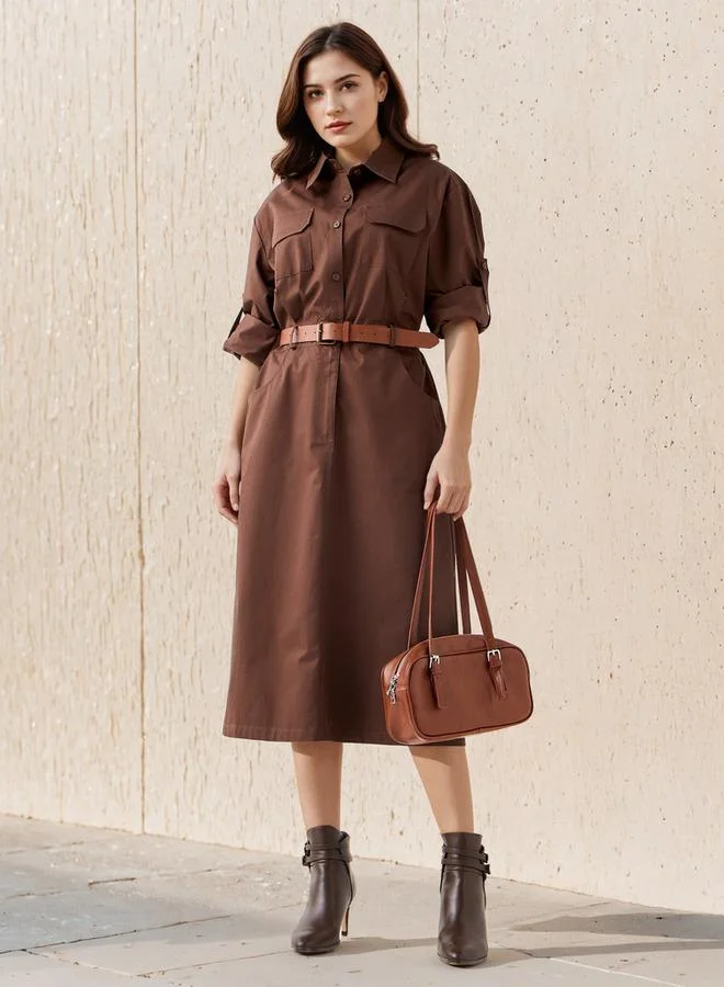 Lee Cooper Belted Lee Cooper Midi Cotton Shirt Dress