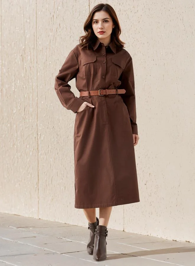 Belted Lee Cooper Midi Cotton Shirt Dress