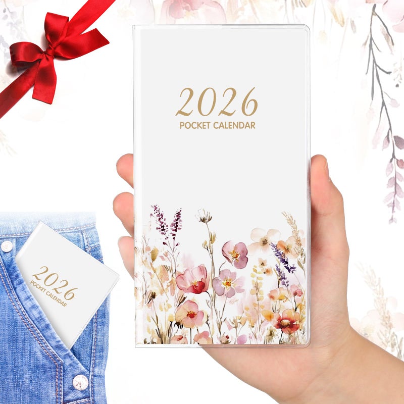 ReliThick 2026 Pocket Calendar for Purse Small Monthly Planner for Women Handy Weekly Pocket Planner Journal Writing Notebook Christmas New Year Gift Sister Friends Women(Wildflower) - Image 1