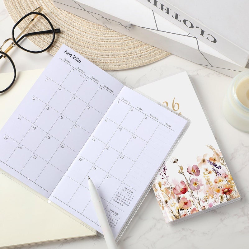 ReliThick 2026 Pocket Calendar for Purse Small Monthly Planner for Women Handy Weekly Pocket Planner Journal Writing Notebook Christmas New Year Gift Sister Friends Women(Wildflower) - Image 5