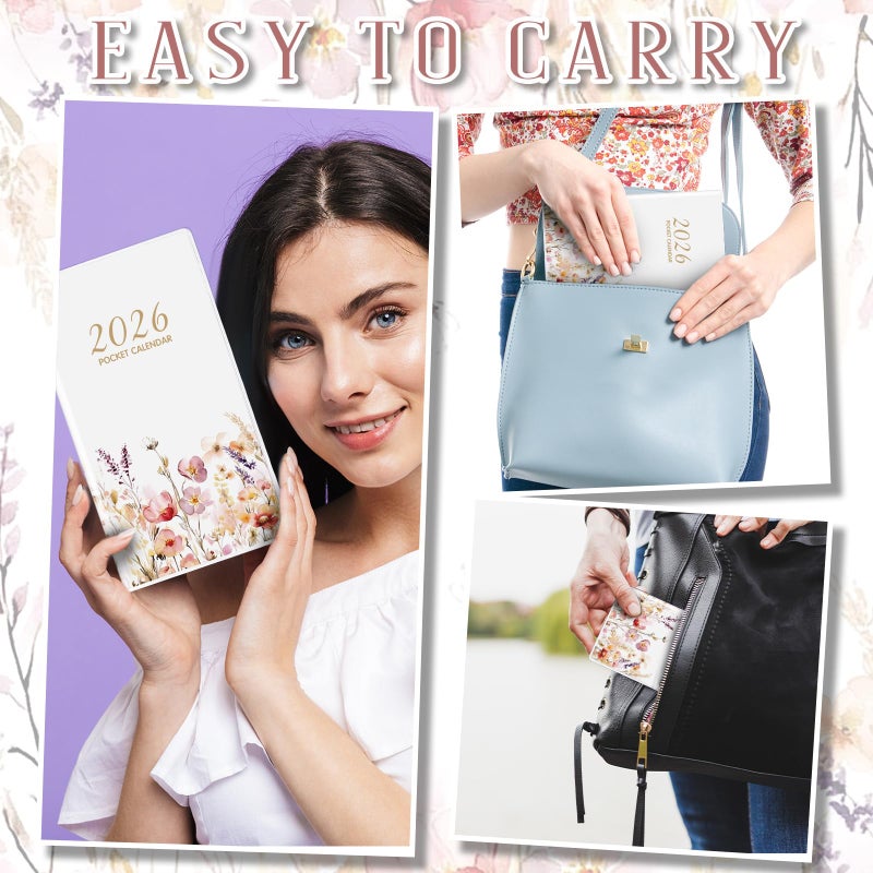 ReliThick 2026 Pocket Calendar for Purse Small Monthly Planner for Women Handy Weekly Pocket Planner Journal Writing Notebook Christmas New Year Gift Sister Friends Women(Wildflower) - Image 3