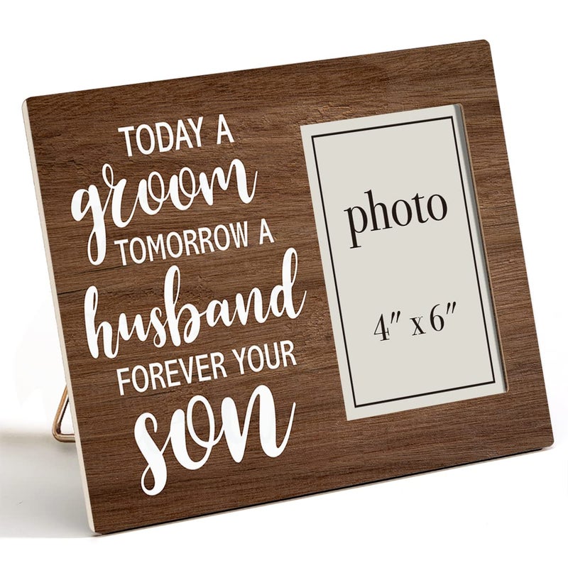 Zauly Mother Father of Groom Wedding Gift for Parent Wooden Picture Frame from Groom Son Today a Groom Wood Photo Frame Gifts for Wedding Day Tabletop and Wall Mounting 4x6 Inch Photo