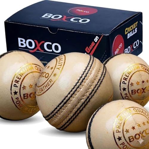 BOXCO Hand-Stitched 4 Piece Leather Cricket Ball for Professional Matches, T20, ODI & Test Practice – Premium Alum Tanned Leather, Senior Size – Pack of 4 (Natural) - Image 1