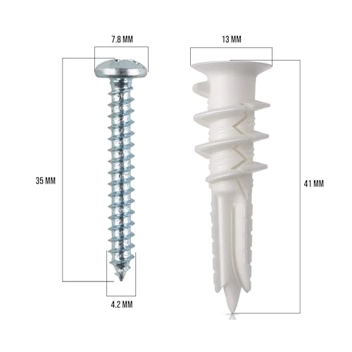 Mobi Lock 50pcs Self Drilling Drywall Anchors #8 and 50 Phillips Pan Head Self Tapping Screws for Gypsum Boards, Drywalls or Plasterboards - Holds up to 75Lbs or 34Kg - by Mobi Lock - Image 3