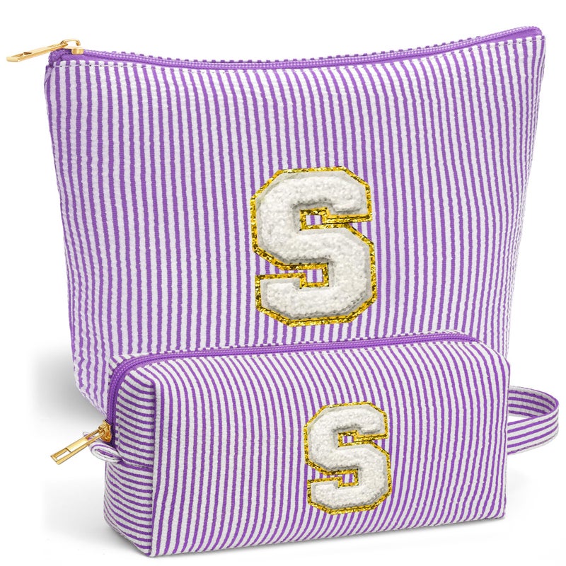 Fohufo Travel Cute Makeup Bag Set Make up Cosmetic Bag for Women Small Makeup Bag for Purse Makeup Kit Purple Stuff Birthday Gifts for Women Travel Essentials Purple Letter S - Image 2