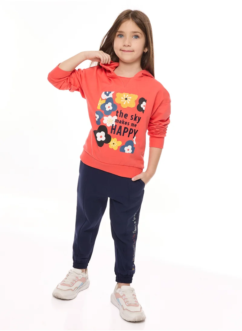 فكتور اند جين Girls- Floral Embroidered hoodie with Matching Joggers