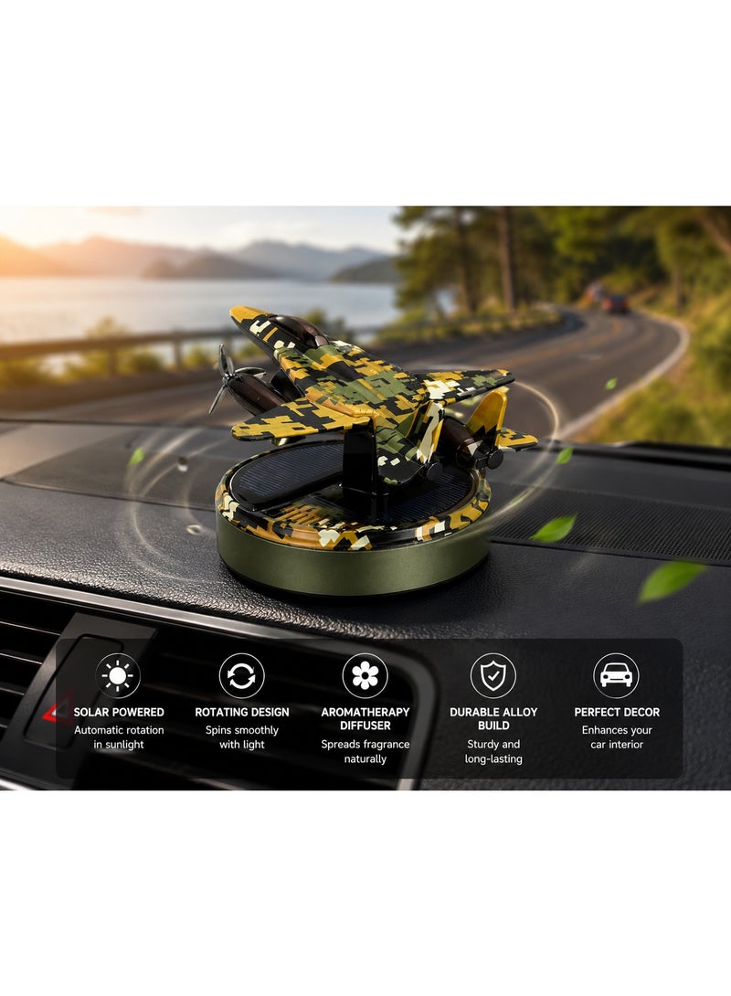 Solar Rotating Fighter Jet Car Air Freshener Aromatherapy Diffuser Dashboard Air Freshener Interior Car Decoration Green Camouflage - Image 3