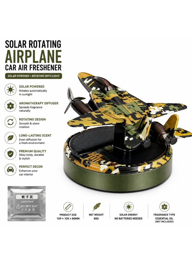Solar Rotating Fighter Jet Car Air Freshener Aromatherapy Diffuser Dashboard Air Freshener Interior Car Decoration Green Camouflage - Image 1