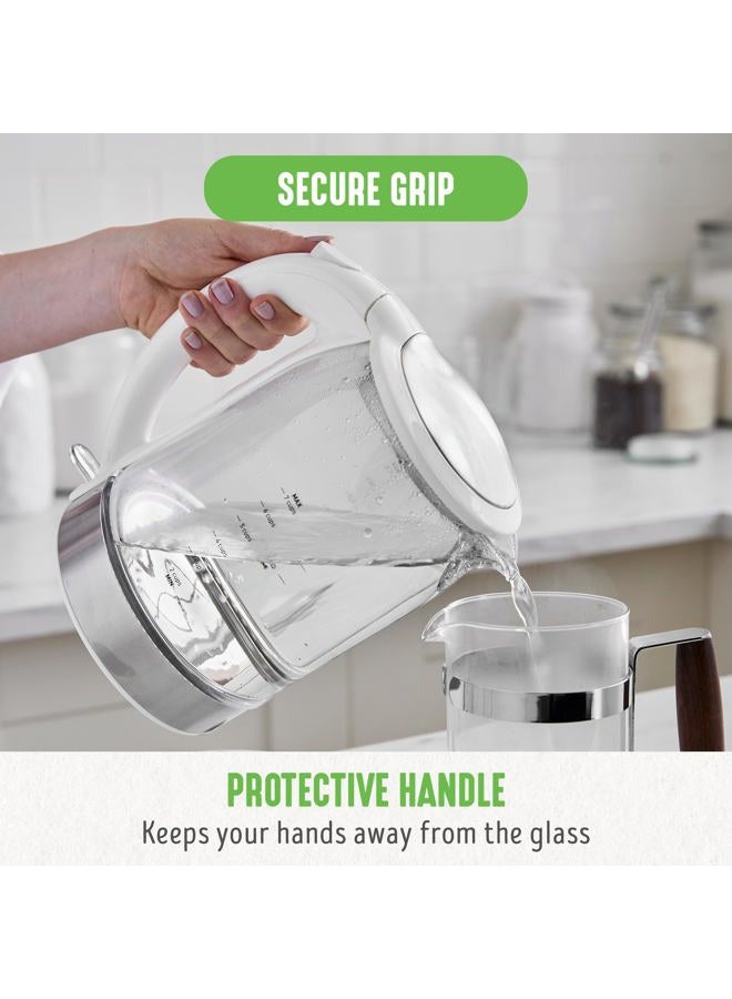GreenLife 1.7 Liter Glass Electric Kettle, Easy One Touch Use, Quick Heating, Filtered Spout, LED Base, Auto Shut-Off, Cordless Serving, Coffee and Tea, White - Image 5