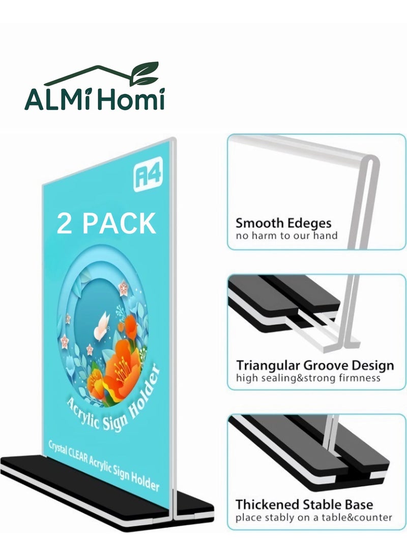 المي هومي حامل عرض A4 أكريليك شفاف، مجموعة من 2 قطعة، مزدوج الوجه، حامل قوائم وصور إعلانية للمطعم أو المكتب - Image 1