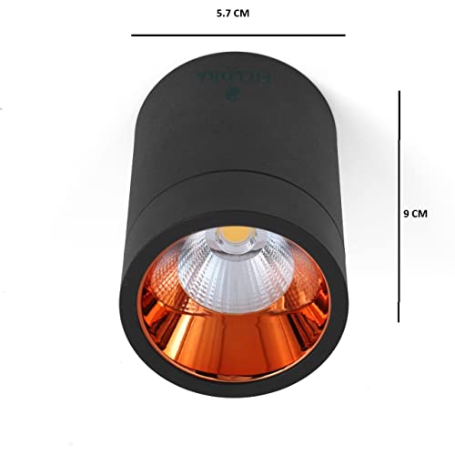 FILLISKA® 6 Watt LED Surface/Spot Light, Black & Rose Gold Finish, Shockproof Alluminium Body & Antiglare Diffuser (Warm White) - Image 3