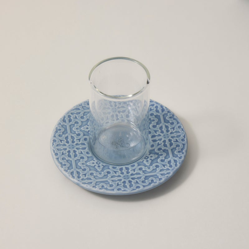 Dallaty blue porcelain and glass tea and Saudi coffee cups set 18 pcs - Image 3