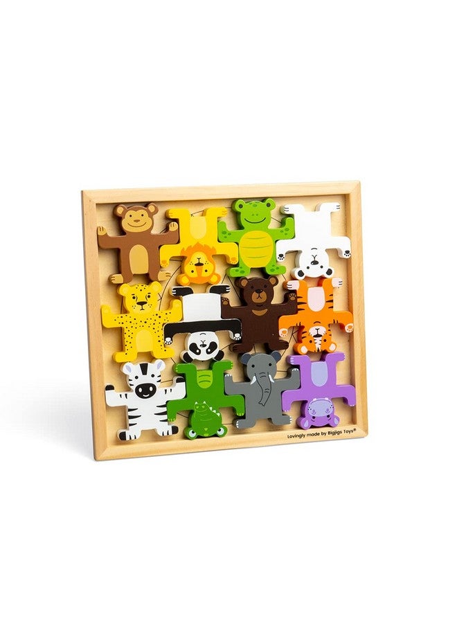 Bigjigs Toys Wild Animal Stacker 12 Animal Wooden Stacking Toys Premium Quality Animal Toys For 1 2 3 Year Old Boys And Girls Baby Gift For 12 Months +  - Image 3