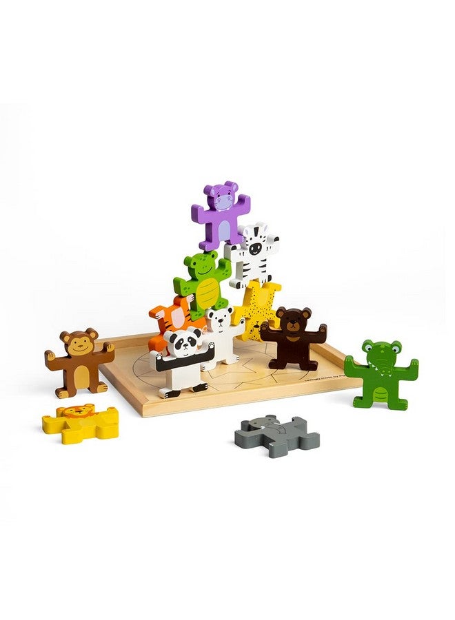 Bigjigs Toys Wild Animal Stacker 12 Animal Wooden Stacking Toys Premium Quality Animal Toys For 1 2 3 Year Old Boys And Girls Baby Gift For 12 Months +  - Image 1