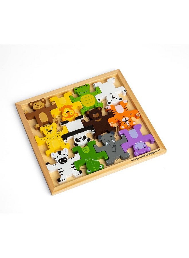 Bigjigs Toys Wild Animal Stacker 12 Animal Wooden Stacking Toys Premium Quality Animal Toys For 1 2 3 Year Old Boys And Girls Baby Gift For 12 Months +  - Image 2